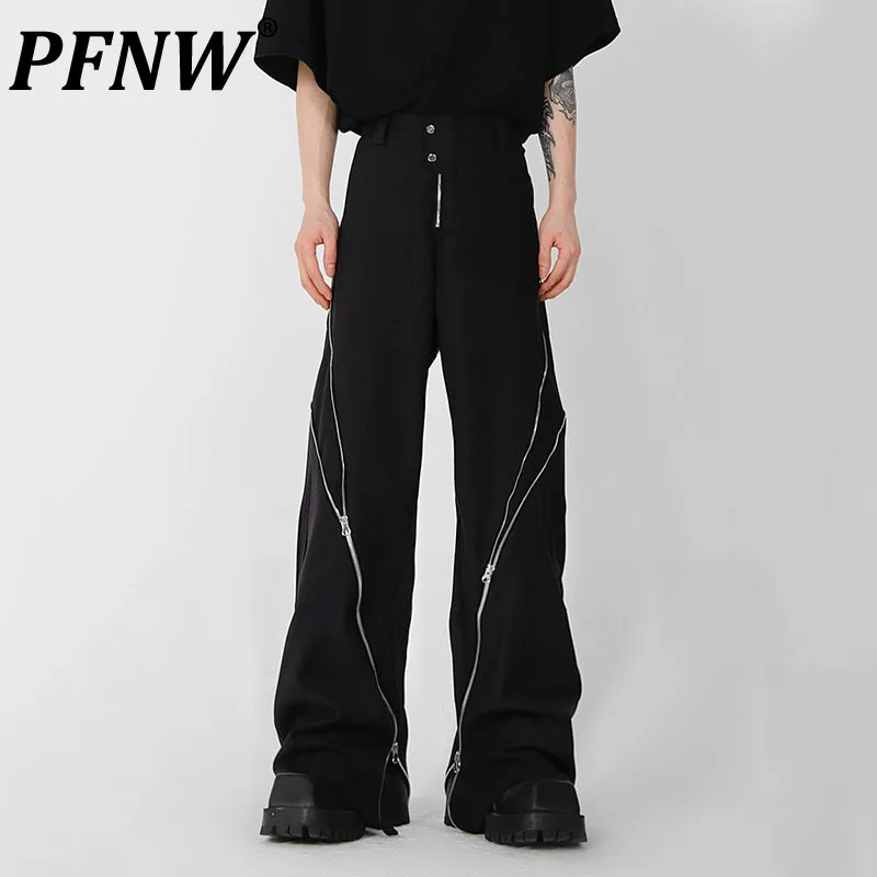 PFNW Niche Structure Design Sense Zipper Split Micro Suit Pants For Men Spring 2025 New Draped Straight Casual Pants Trousers