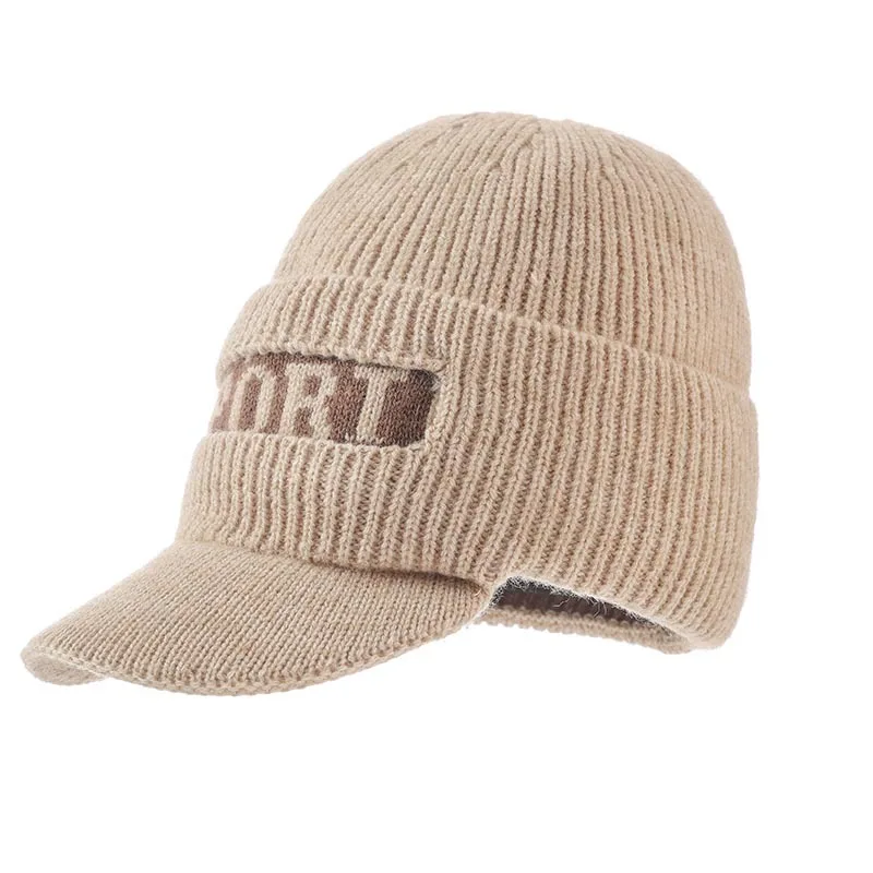 قبعة شتوية محبوكة للرجال مع بطانة مخملية سميكة دافئة ومقاومة للبرد، قبعة صوف مقاومة للرياح مع حماية للأذن ركوب عصري