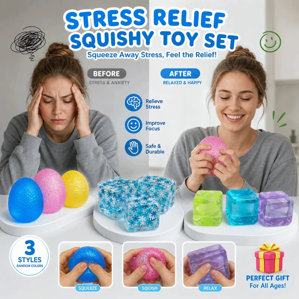 Ice Cube Shape Stress Relief Anti-stress Non-Bounce Fidget Squeeze Transparent Ball Pass The Time Sensory Squishy