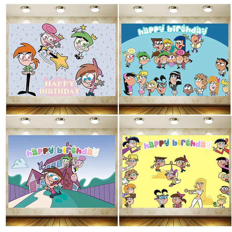 

ODDPARENTS Birthday Party Supplies Banner Kid Cartoon Decoration Background Photography backdrop Baby shower
