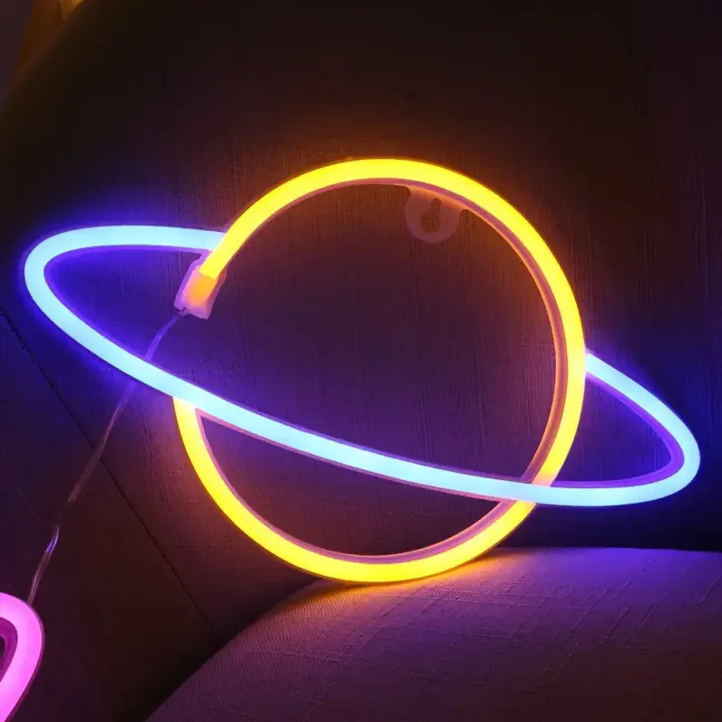 Room Ornaments Neon Sign Modeling Light USB/Battery Powered Planet LED Light for Bedroom Decoration Gift Night Light Decoration
