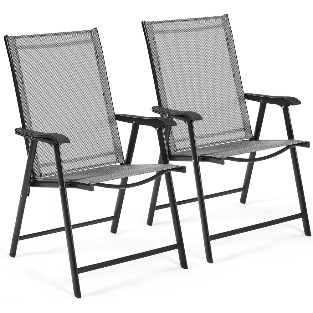 

Patio Dining Chairs Set of 2 with Armrests, Outdoor Folding Chairs with Metal Frame and Backrest