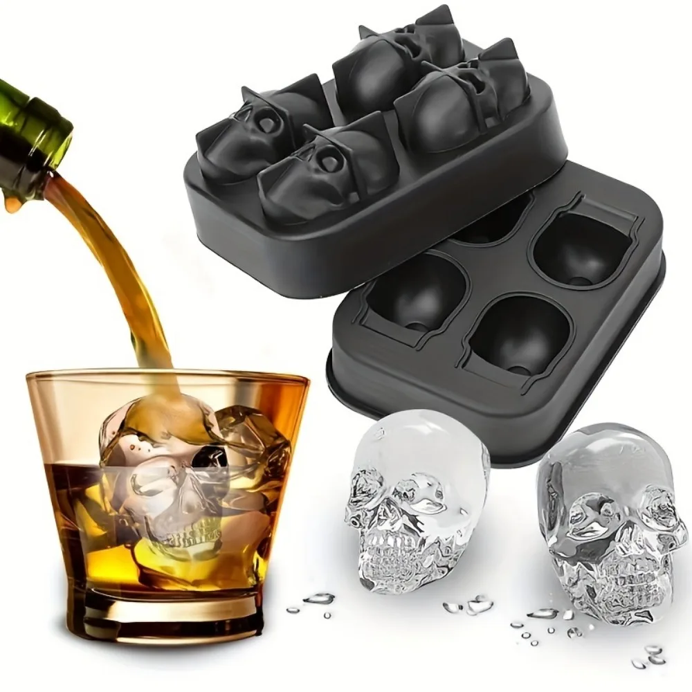 3D Skull Shaped Ice Cube Tray Creative Stackable Silicone Ice Maker for Juice Drinks Bartender Perfect for Parties Halloween