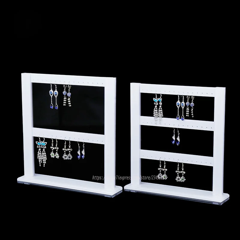 

Fashion White Acrylic Earring Display Stand Shelf Earring Holder Jewelry Showing Stand Showcase 2-layer and 3-layer Available