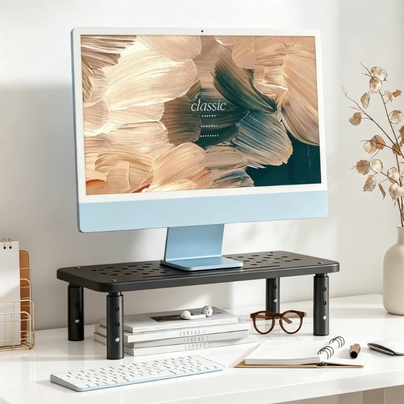 Suporte Ajustável para Computador, Suporte Telescópico para Monitor de Mesa, Suporte Elevado para Tela de PC, Reduz a Tensão no Pescoço, Suprimentos de Armazenamento para Escritório