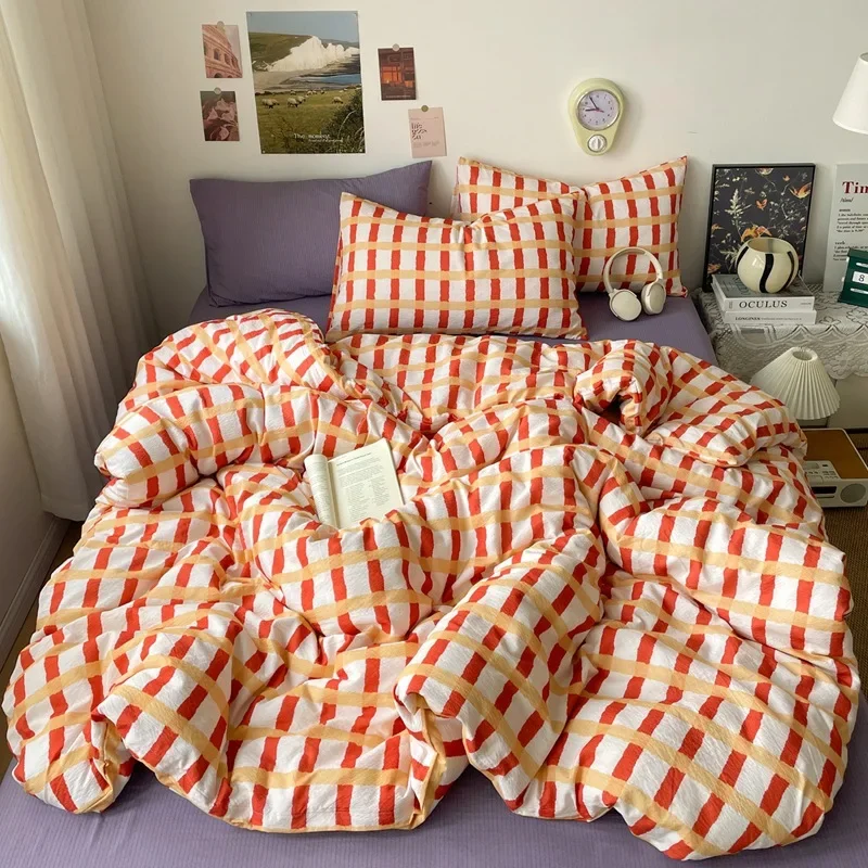 1.5/1.8M Geometric Stripe Bedding Set Japanese Skin-Friendly Bedclothes for Four Seasons Soft Colorfast Bedroom Decor for Adults