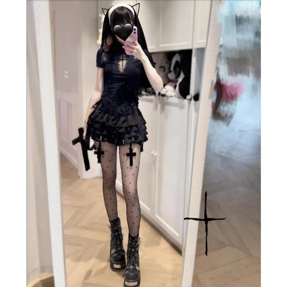 

Gagaok Y2K 2022, юбки Spicy Girl Subculture, многослойная кружевная юбка с грибами, женская трапециевидная темная юбка-тортик с высокой талией Faldas