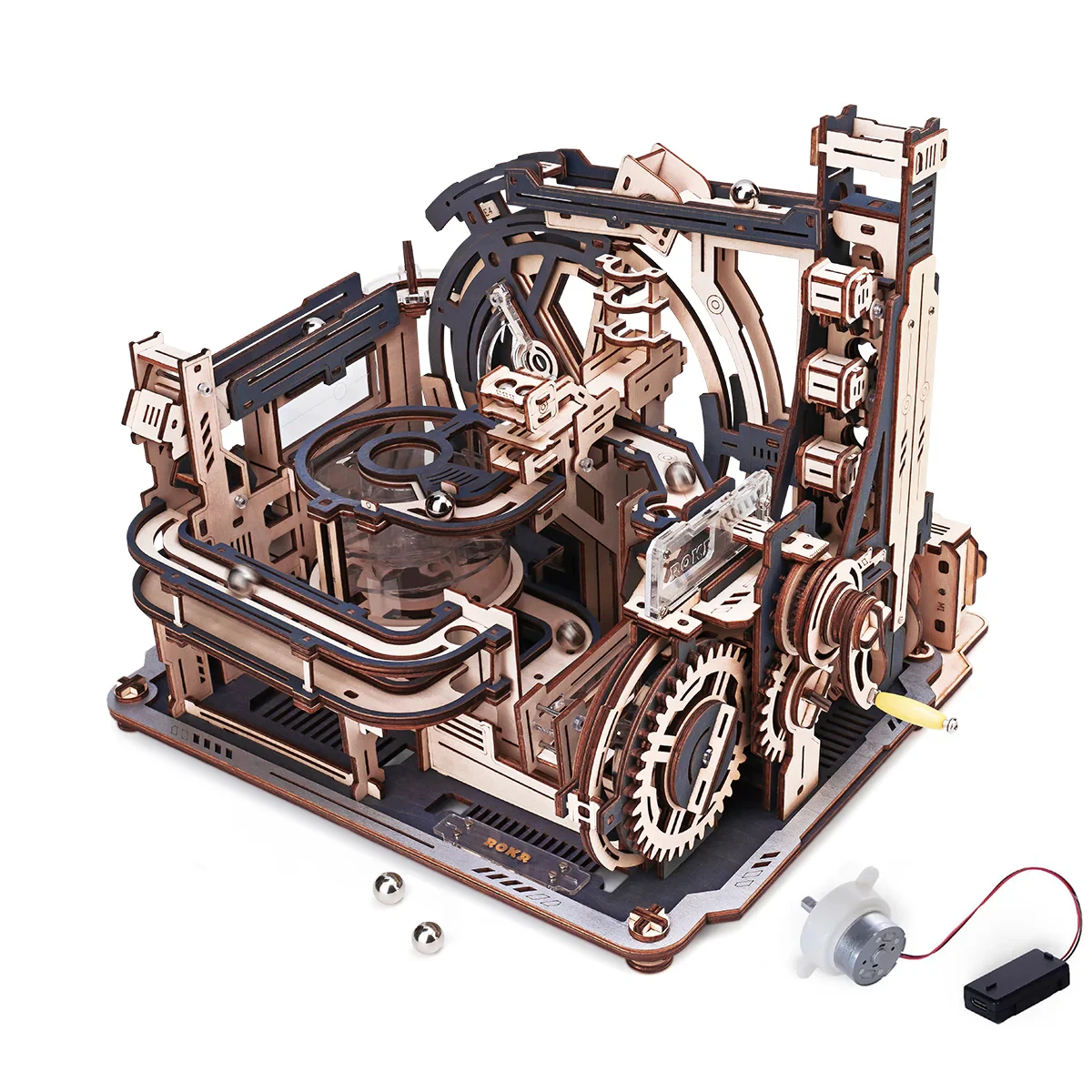 ROBOTIME ROKR Marmor-Weltraumhafen Kugelbahn 3D Holzpuzzle Einzigartige Heim- und Bürodekoration Technisches Geschenk für Erwachsene und Jugendliche