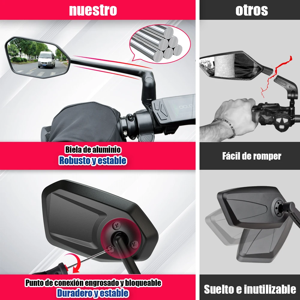 Espejo Retrovisor para Bicicleta Eléctrica EasyDo, con Brazo Extensible Giratorio de 360° para Ciclismo de Carretera y Montaña