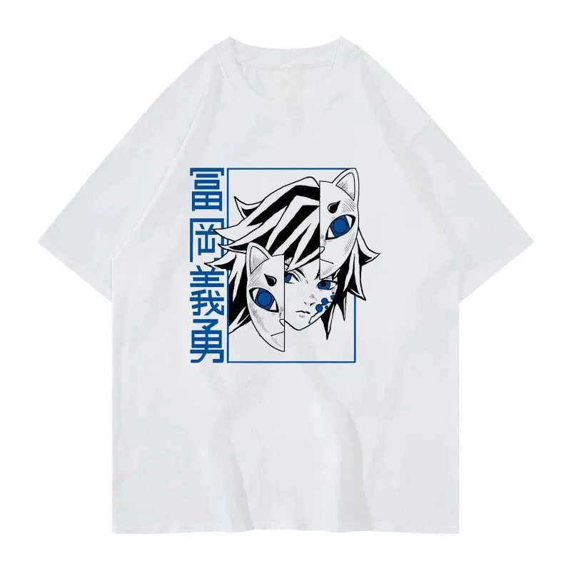 

Demon Slayer Kimetsu No Yaiba Tomioka Giyu Cat Face Anime Graphic T Shirt for Men 2026 Summer Loose Cotton Streetwear