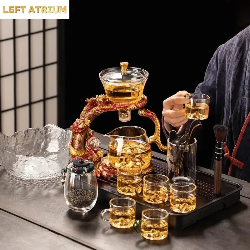 High End Lazy Teapot Set with Heat-resistant Glass Semi-automatic Tea Set