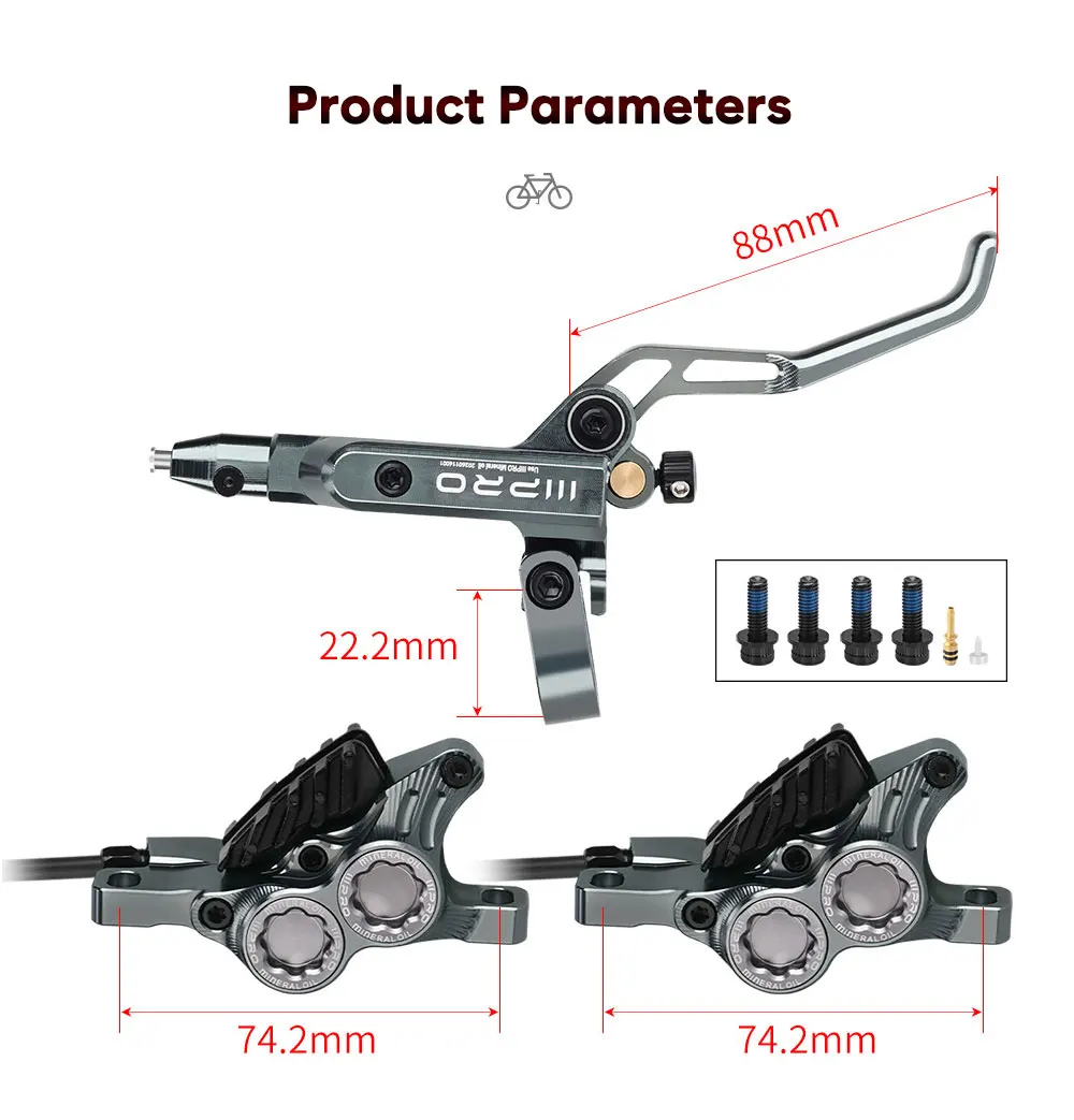 IIIPRO E4 Fahrrad-Hydraulikbremssätze, geteilt, 800/1550 mm, 4-Kolben-Aluminiumlegierung, MTB, Mountainbike, Öl, Scheibenbremssattel und Hebel – Detail 5