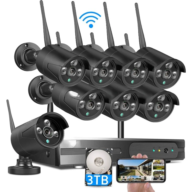 Black Wireless Security Camera System, 10CH 4K NVR 8Pcs Outdoor/Indoor WiFi Surveillance Camera 5MP with Night Vision,