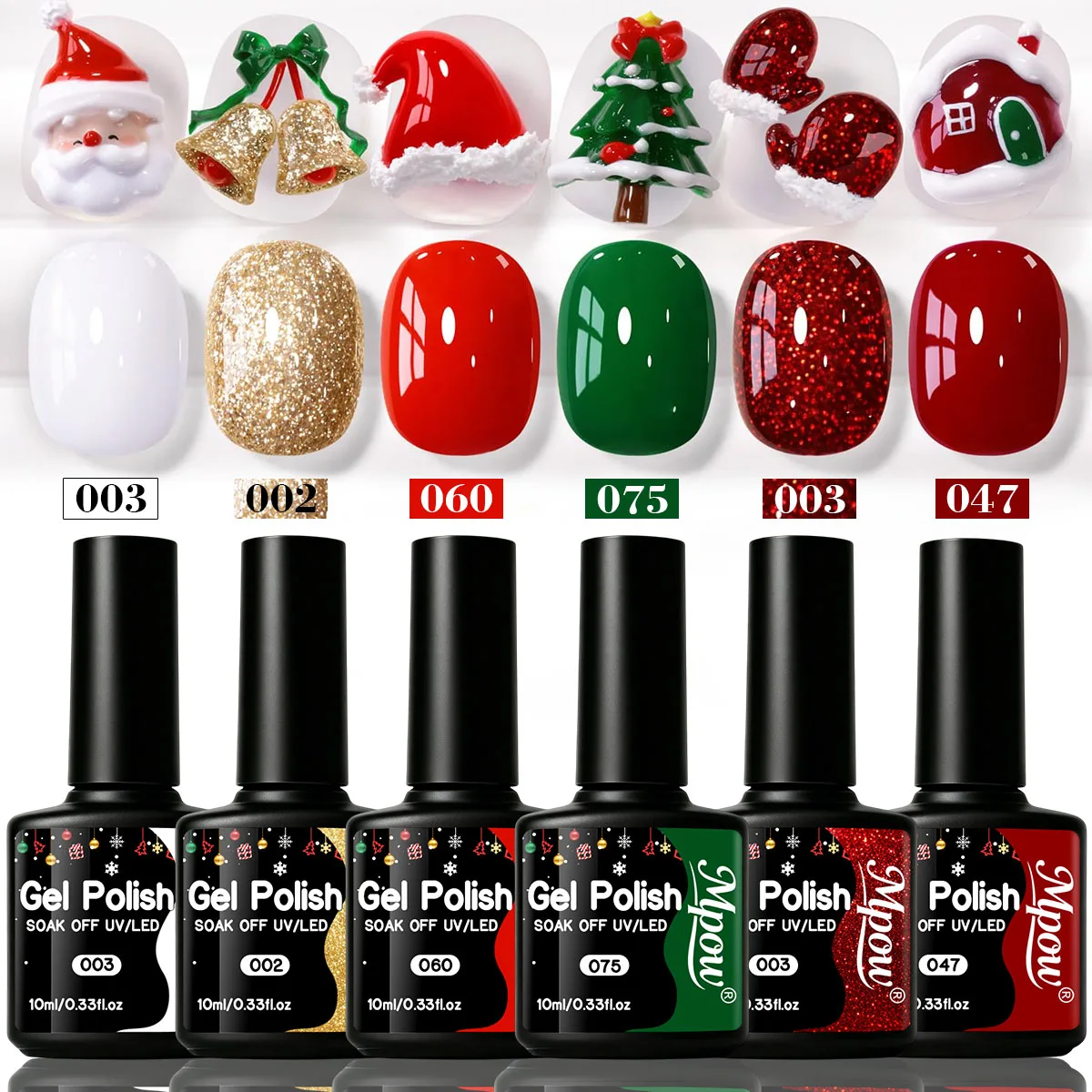 Mpow 1/6 Pcs Green Red Gel Nail Polish Set Golden Glitter Gel Varnish Semi Permanent Soak Off UV LED Curable Nail Art DIY Winter