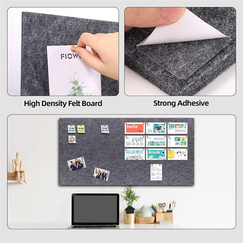 Compact Cork Board Wall Felt Board Tile With 60 Push Pins And Safe Removable Adhesive Labels For Bulletin Board In Office