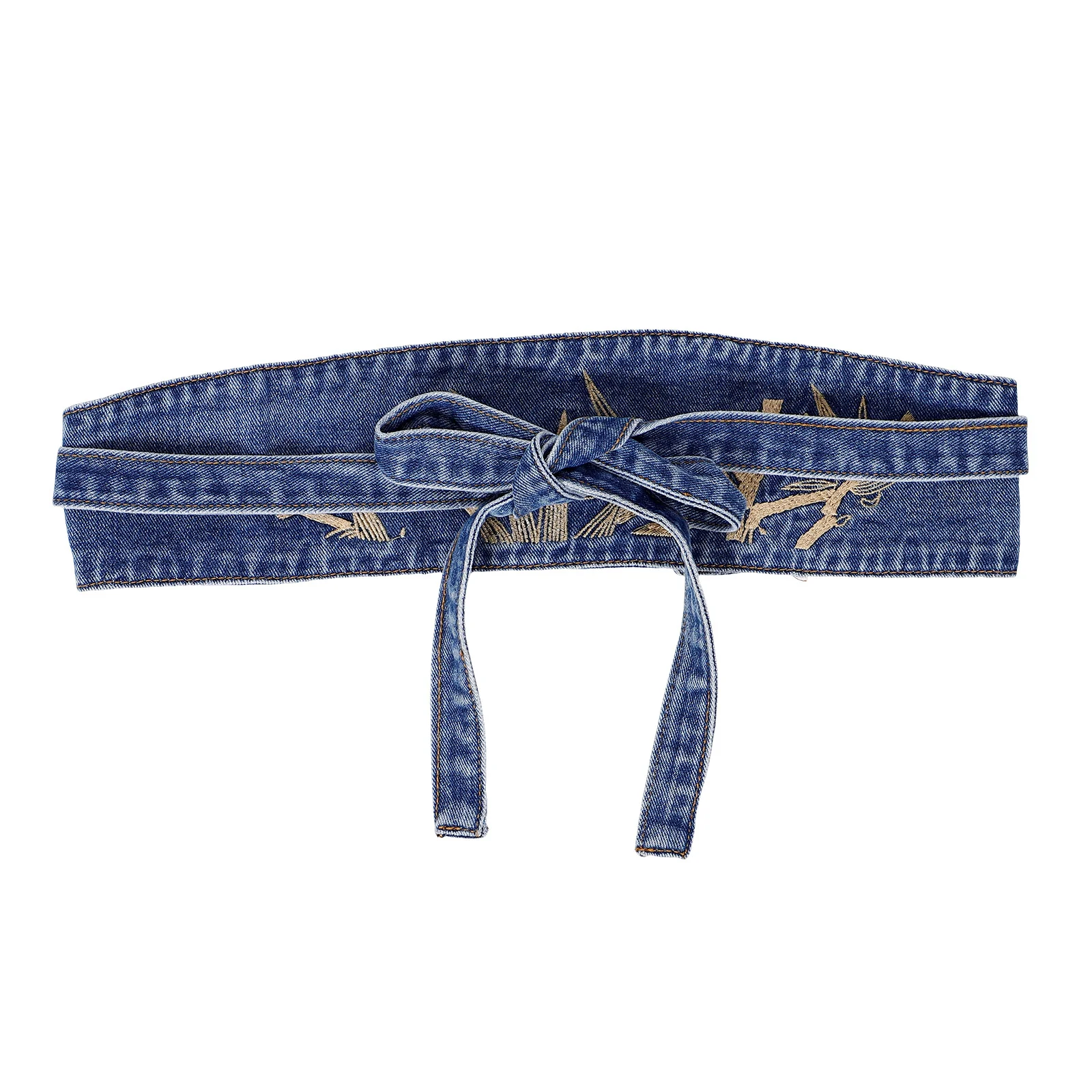 Модный джинсовый корсетный пояс для женщин, широкий пояс, стильный ретро-пояс с вышивкой в виде листьев для украшения платья
