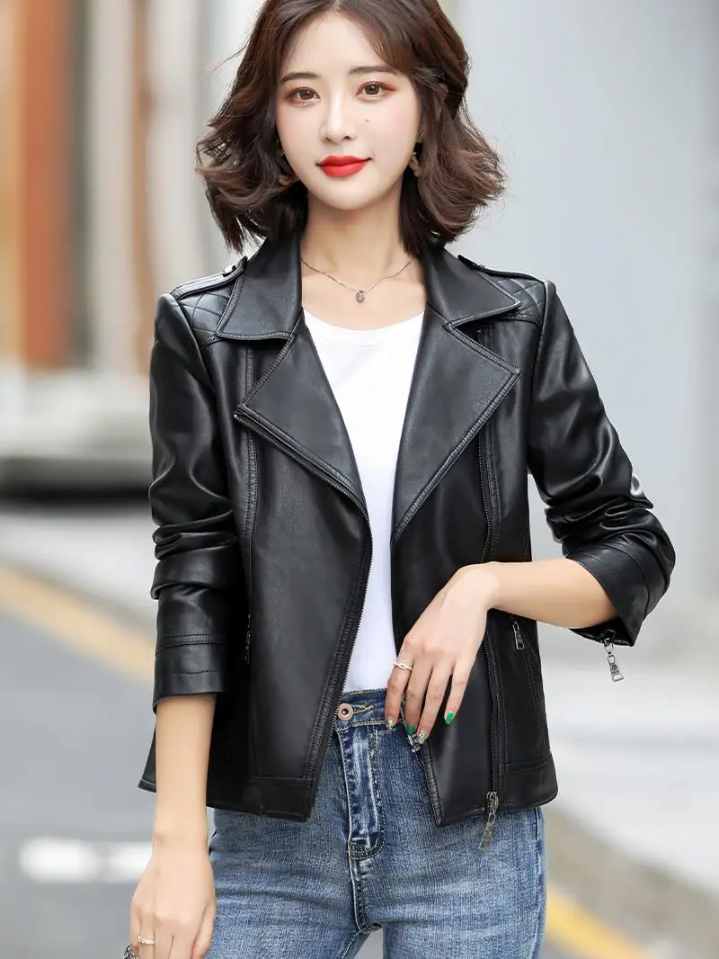 

Ning Genuine Leather Jaet Women's ort Sle 2025 Spring Autumn New Korean Version Slimming Faion eepskin Coat