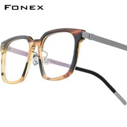 FONEX Buffalo Horn Titanium Glasses Frame Men New Luxury Brand Design Square Eyeglasses Screwless Morten Denmark Eyewear 98639