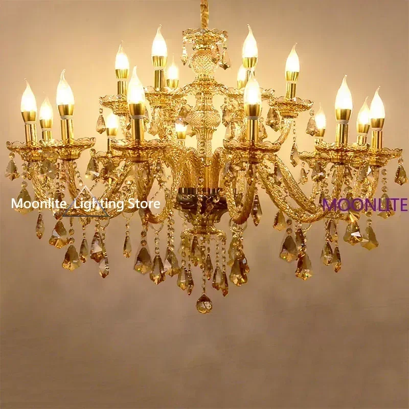 

Amber Crystal Chandelier Home Lighting Lustres De Cristal E14 Bulb Light Pendant Fixtures Living Room Indoor Lamp