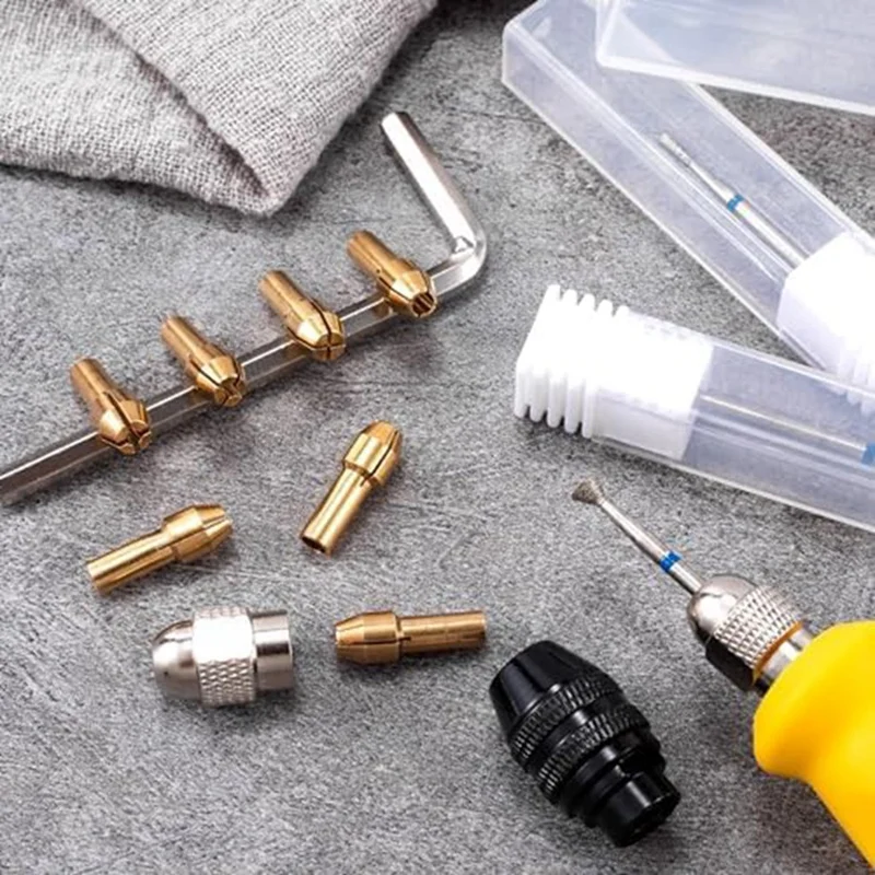 10 Pcs Drill Chuck Collet Parts 1/32 Inch To 1/8 Inch Brass Quick Rotating Drill Nut Replacement 4485 4486 Keyless Dril