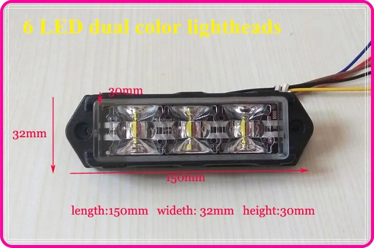 High intensity Dual color 6 Leds lighthead Car surface mount strobe Warning Light,DC10-30V,18W Led Grille flash lamp,waterproof