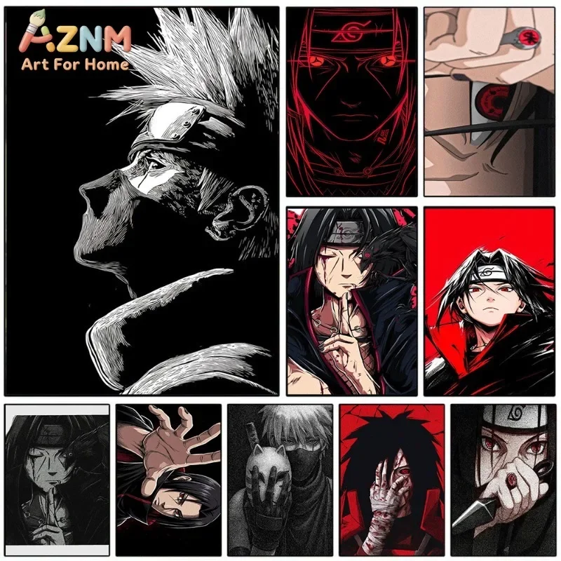 Naruto Canvas Wall Art Black White Sketch Itachi Uchiha Portrait Manga Print For Teen Bedroom Gaming Room Dorm Home  Unframed