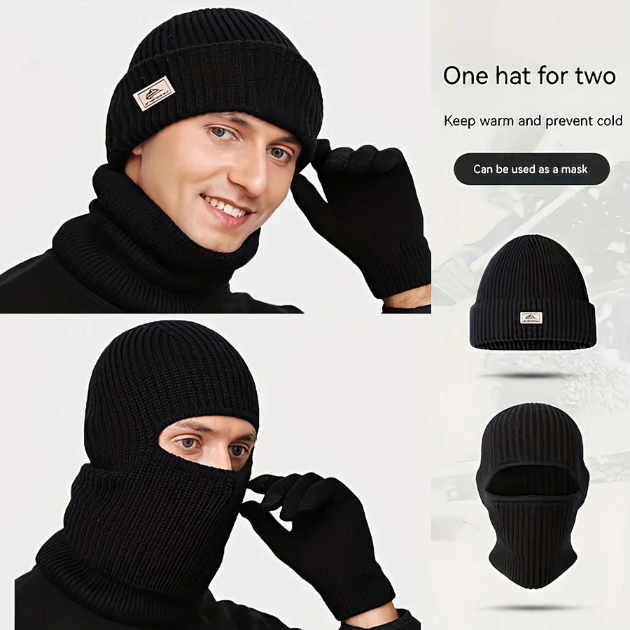 AliExpress Autumn Winter 2-in-1 Men Knitted Hat Balaclava Face Mask Windproof Cold Proof Suitable Skiing Cycling Outdoor Sports Warm Hood