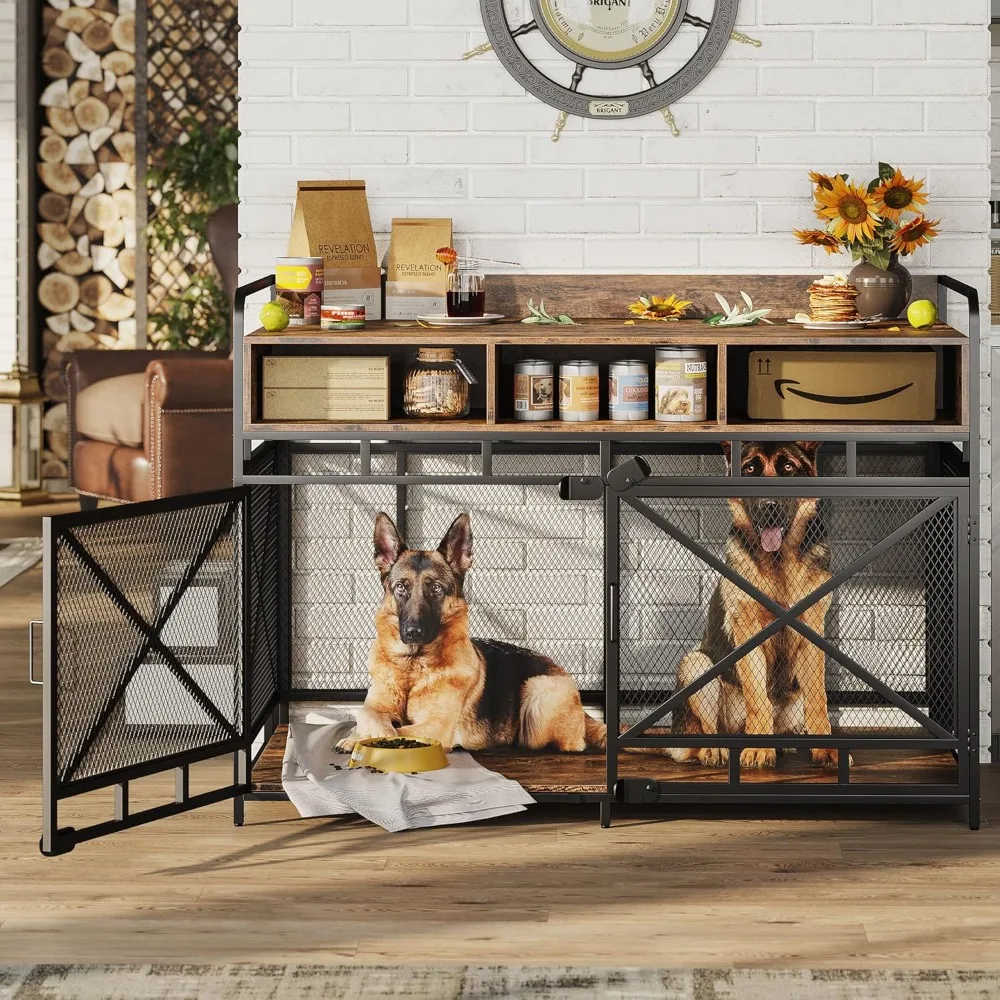 

48" Wooden Dog Crate End Table, with Drawers, Heavy Duty, Decorative Cage for Indoor Pets, 48.2"L x 27.6"W x 35.7"H