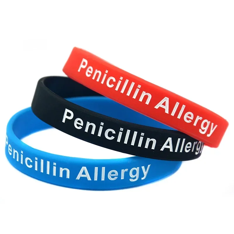 50 Pcs Penicillin Allergy Silicone Bracelet Adult Size 3 Colors