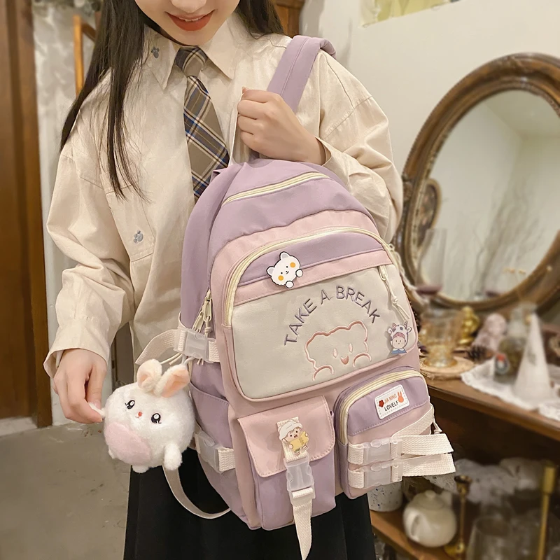 Kawaii Cotton Bookbag per adolescente zaino donna Fashion Travel Mochila Girls Cute Schoolbag Leisure Student zaino