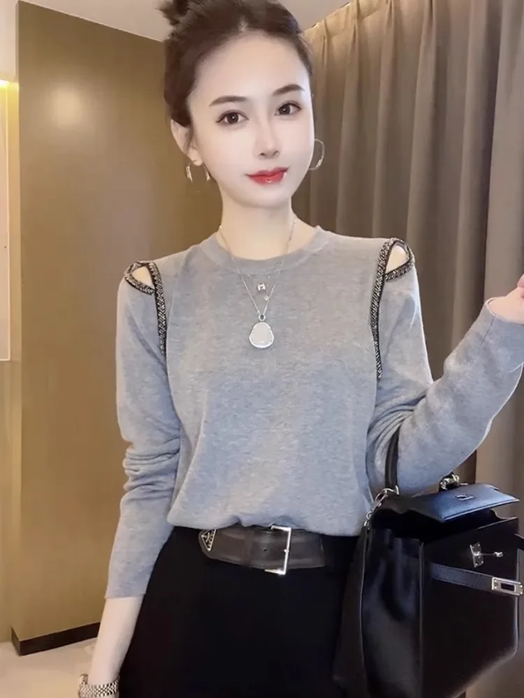 Trendy Gestrickte Basis Schicht Top frauen Herbst Winter Neue Heiße Sle Faion oulder Bared Abnehmen Faul Sle ular irt