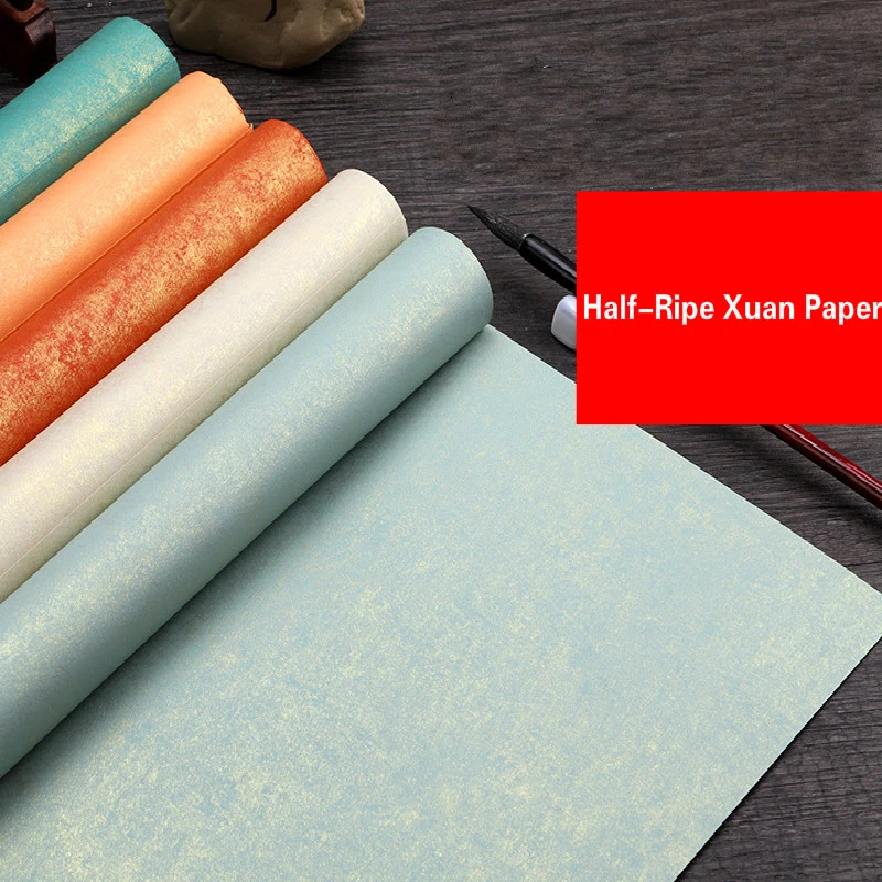 Half-Ripe Xuan Paper Batik Rice Paper Color Batik Gilt Xuan Paper Chinese Calligraphy Writing Papier Papel Arroz School Supplies