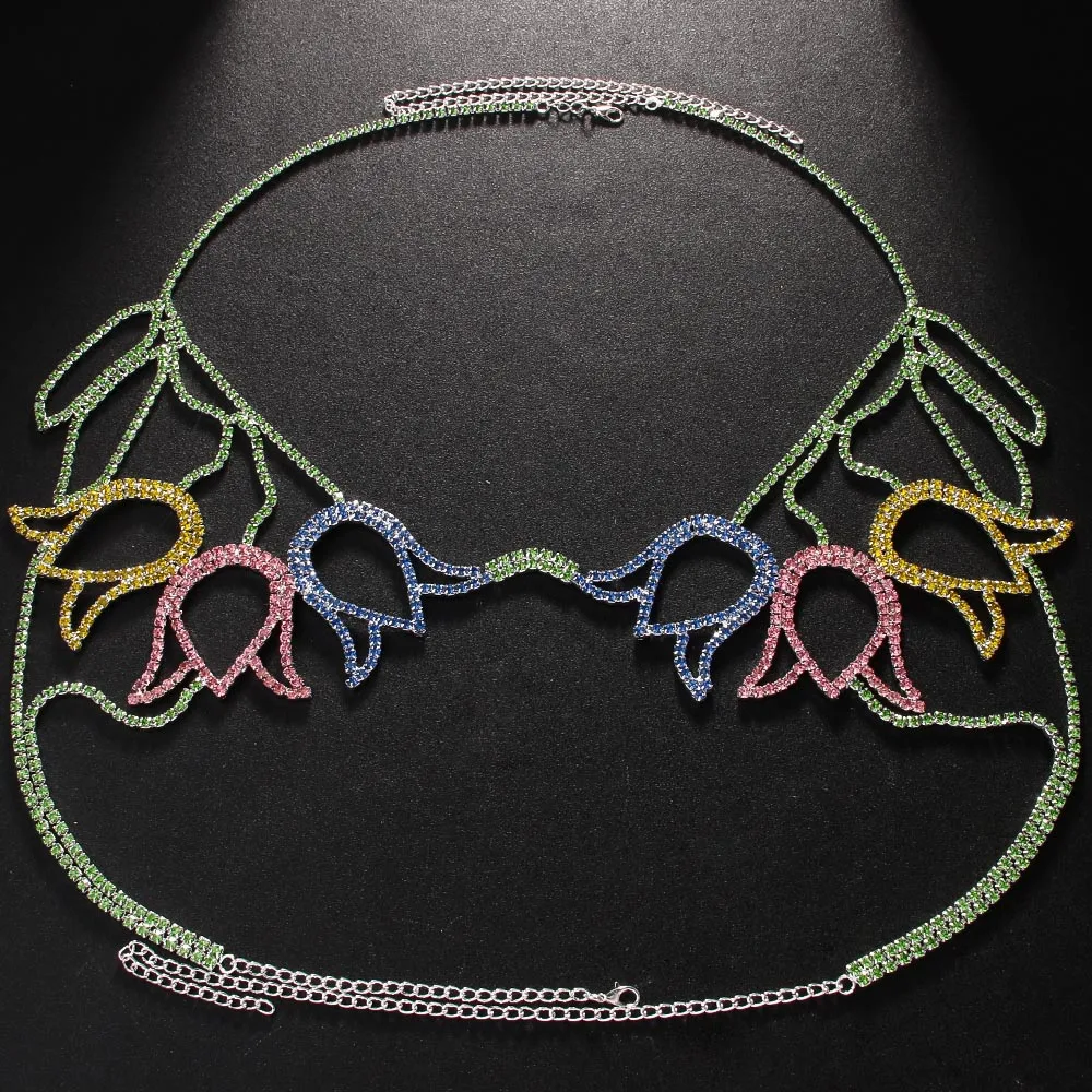 Stonefans Colorful Floral Chest Chain Bohemian Bikini Jewellery for Women Fashion Flower Bra Accessories Wholesale Decoration view 2