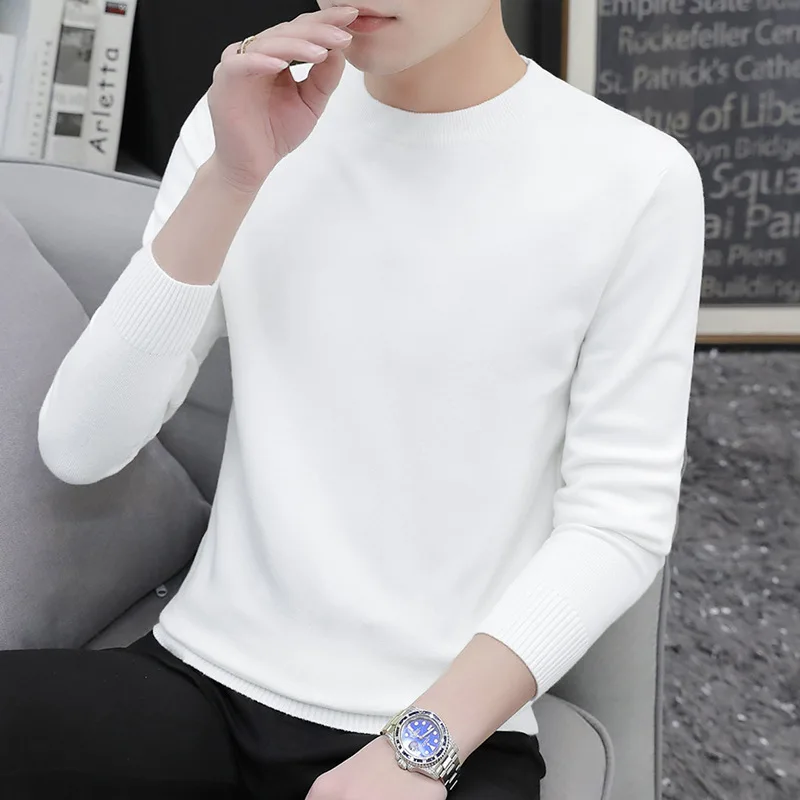 

Мужской круглый вязаный свитер Ne, теплый однотонный базовый слой, повседневный длинный свек, дышащий осенне-зимний женский свитер...