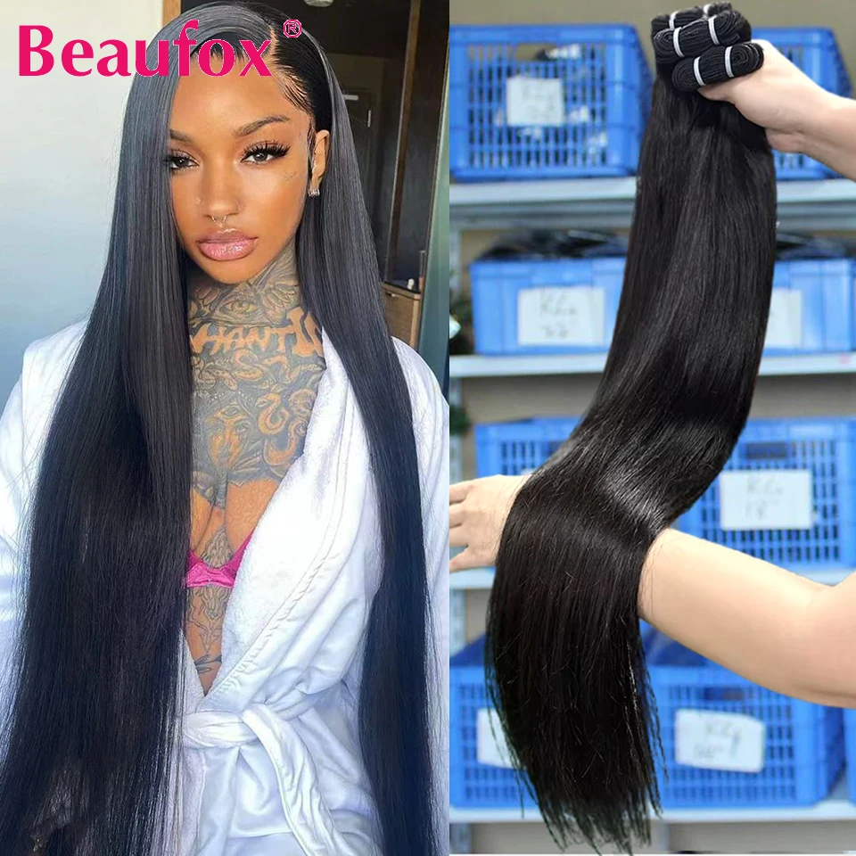 Beaufox Straight Human Hair Bundles Unprocessed Brazilian Raw Hair Bundles Deal Human Hair Straight Hair Weave 3/4 Bundles