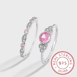 Personalized Stacking Ring Genuine S925 Silver Pink Zircon Fashion Versatile Double Layer Ring Ring