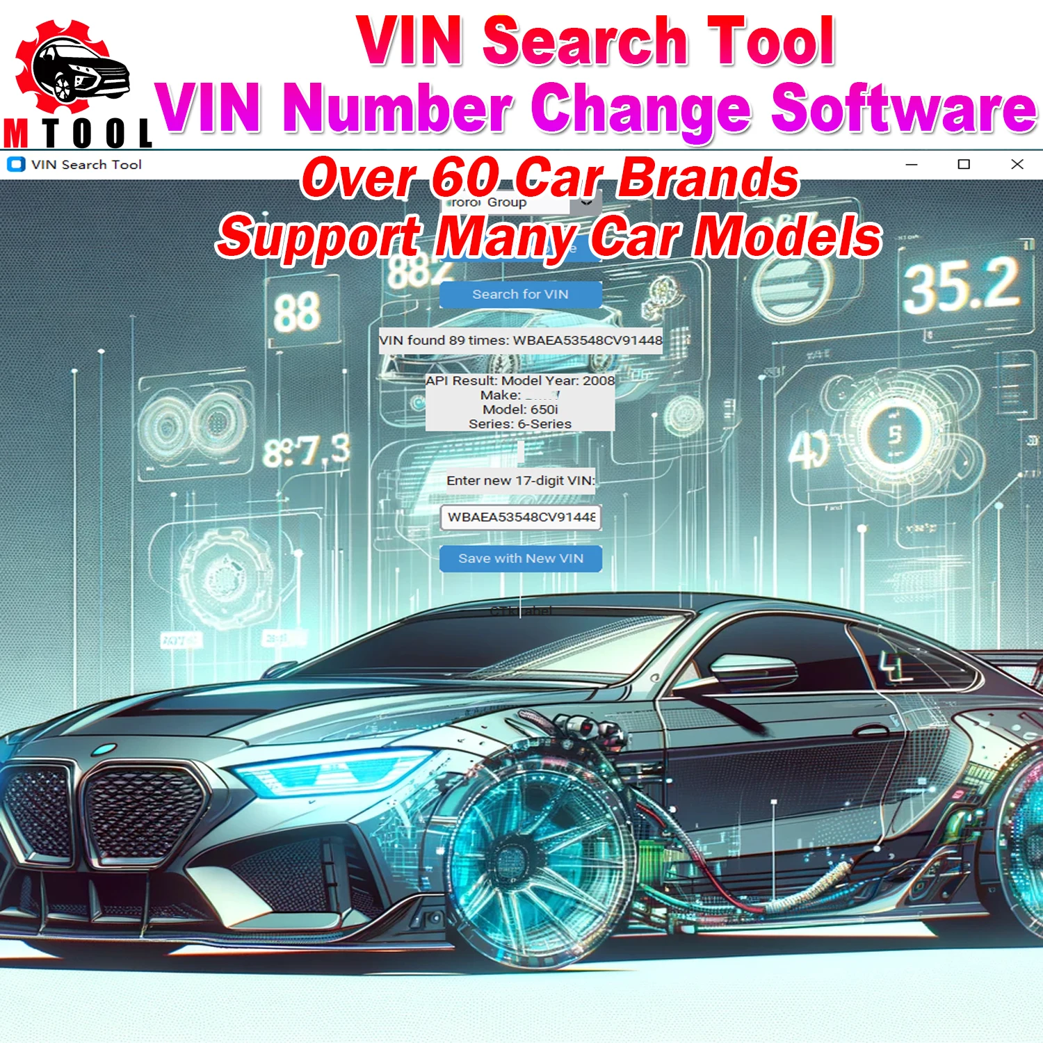 VIN Search Tool for Car VIN Number Change Software Via ECU Chip Tuning File for BMW for JLR for Mazda...Support Many Car Brands