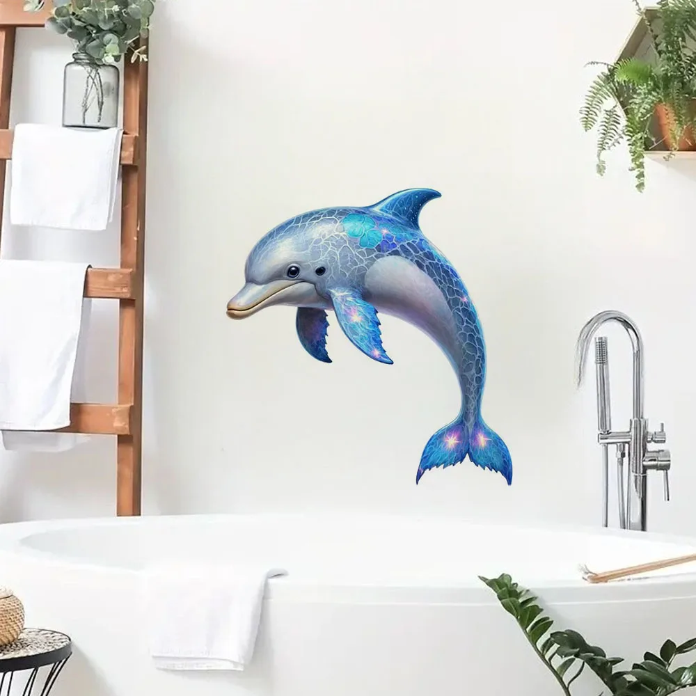 Whimsical Glowing Dolphin Toilet Stickers, Waterproof Vinyl Material, Ideal for Toilet, Home , Refrigerator, Car, Window, Wall