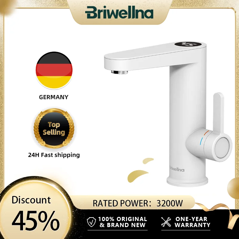 

Briwellna Water Heater 220V 2 in 1 Basin Faucet Cold and Hot Water Tap Tankless Water Heater Flowing Eectric Faucet Heated Mixer