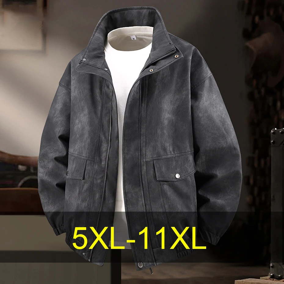 

Vintage PU Jacket Men 12XL Plus Size PU Jacket Coat Tie-dye Design Fashion Casual Stand-up Collar PU Coat Male