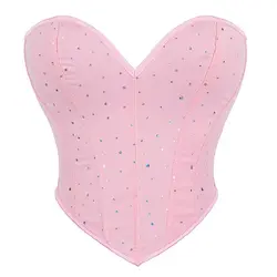 Sleeveless Off Shoulder Fashion Sexy Corset Crop Tops Rhinestone Wrap Chest Short Vest Female Underwear Backless Bustier Pink