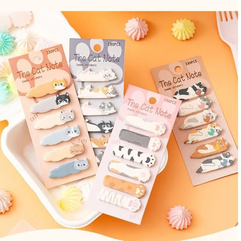 180Sheets Kitten Index Tabs Adhesive Index Sticker Cartoon Cartoon Kitten Note Memo Pad Reminders on Planner Laptop