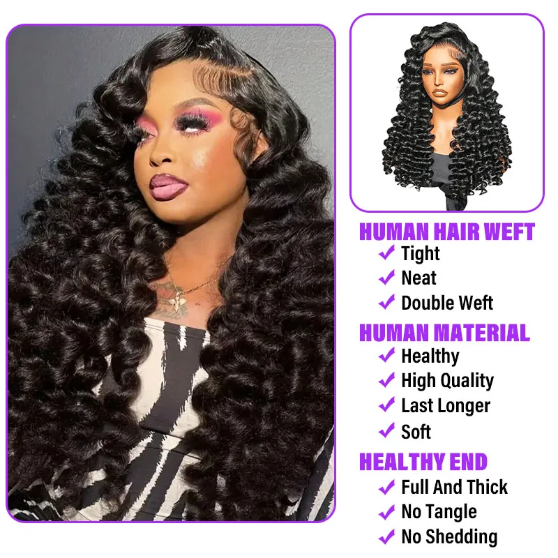 Свободный глубокий парик фронта шнурка 13x4, длинные вьющиеся человеческие волосы, 100% натуральные человеческие волосы, предварительно выщипанные парики для женщин с натуральной линией волос