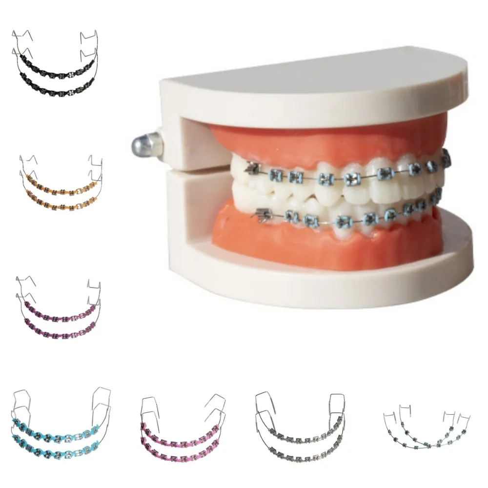 

1 Pair Colorful Temporary Tooth Decoration with Metal Wires Dental Decorations Orthodontic Ligature Ties Fake Brackets Braces
