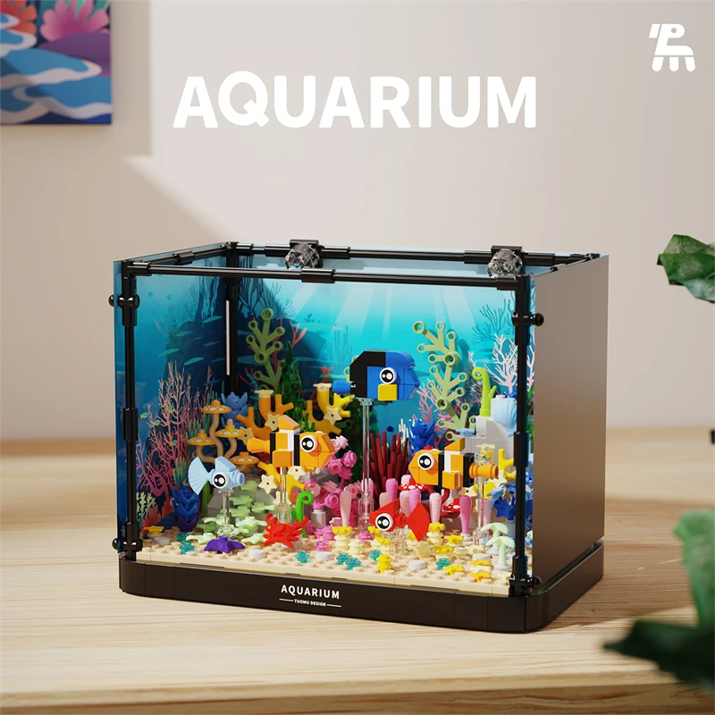 Aquarium building blocks fish tank underwater world scene Assembling toy ABS plastic Creative Home Decor gift for boys and girls