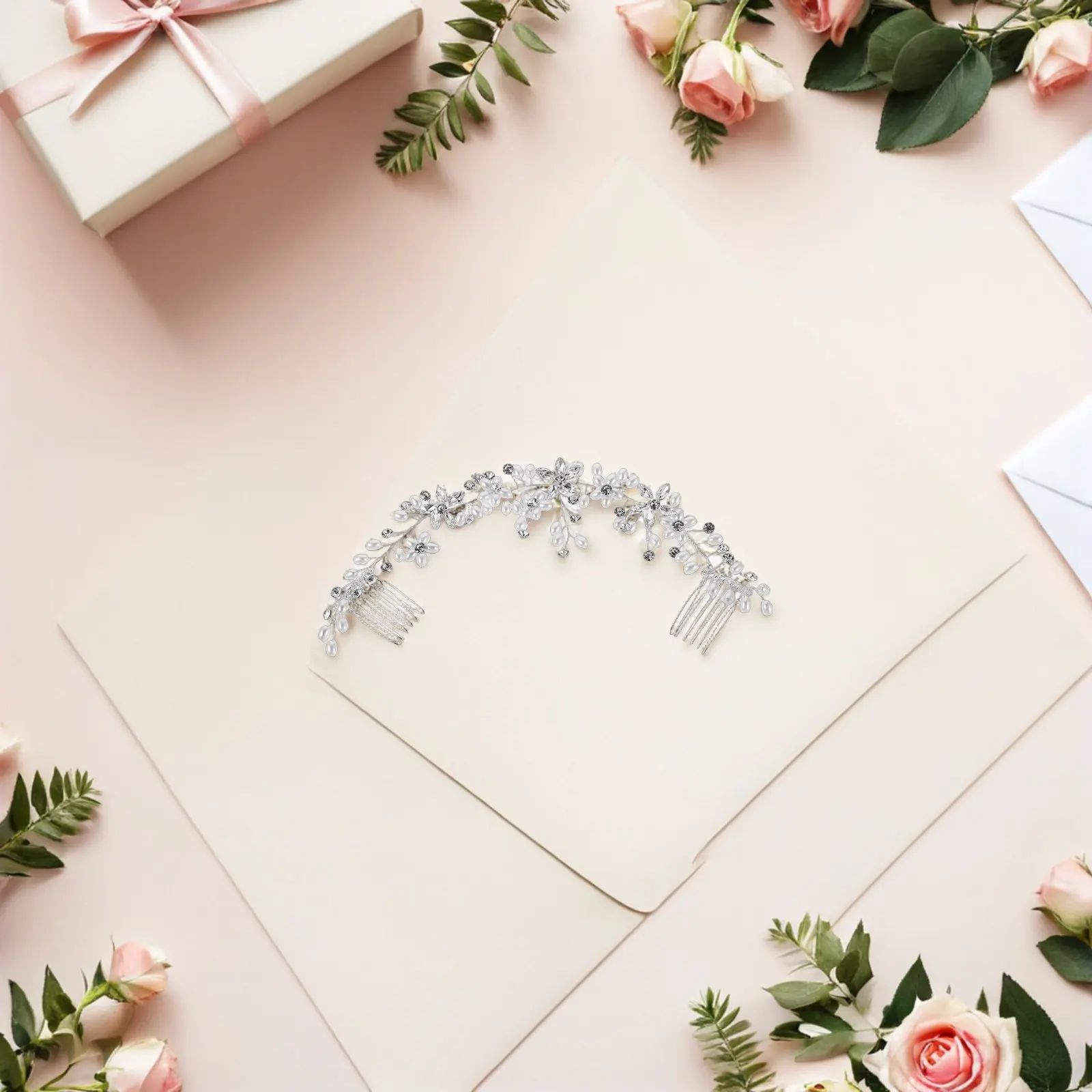 

Bridal Rhinestone Beaded Pearl Headband Handmade Double Comb Wedding Hair Accessory for Bride Elegant Wedding Headpiece Hair