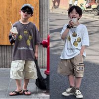 25 Summer New Korean Children's Clothing Boys' Big Yali Digital Printed Water Washed Cotton Short Sleeve Shirt