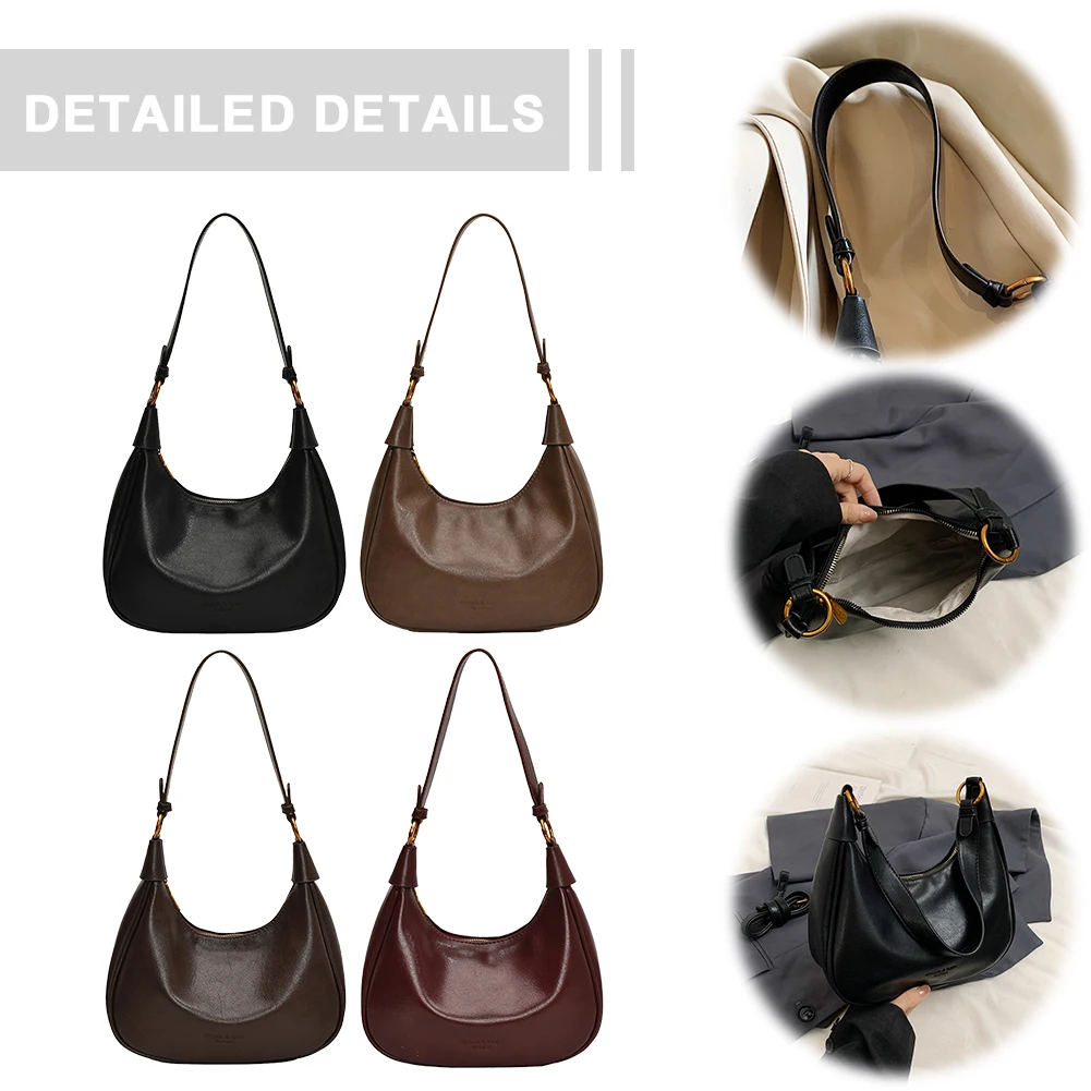 

Shoulder Bag for Women Adjustable Strap Underarm Bag PU Leather with Zipper Crossbody Bag Solid Work Travel Bag