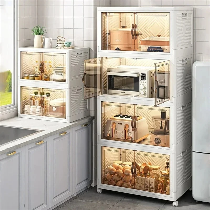 

Multi-layer Floor Storage Rack with Wheels Modern Kitchen Cabinet Sideboard Home Multifunctional Storage Cabinet