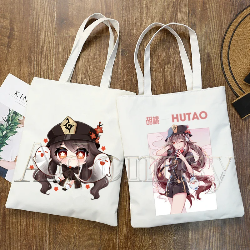 Genshin Impact Hu Tao Kawaii gioco corea Ulzzang Shopper Bag stampa tela Tote Bag borse donna borsa Harajuku borse a tracolla